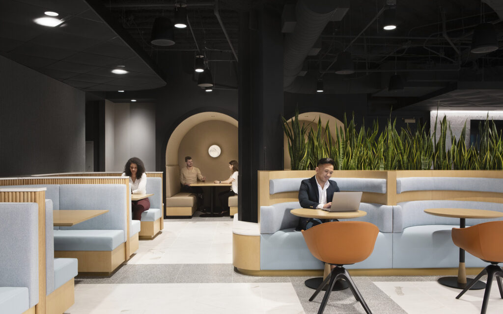 Working in a common area of shared office space